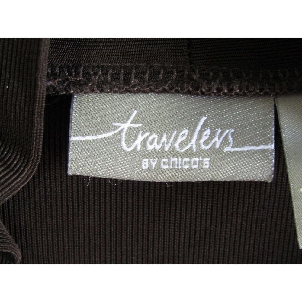 Travelers by Chico's Brown Ribbed Cardigan Duster Open Front Ruffle Neck Size 3 - Picture 4 of 9